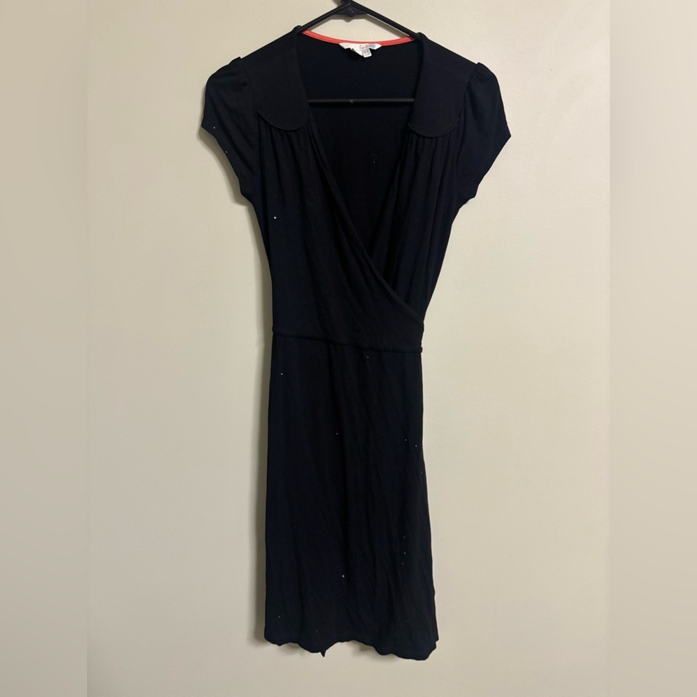 Boden Black Short Sleeve Wrap Dress Sequins Size 4P Petite